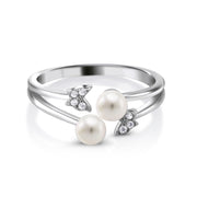 925 Sterling Silver Twin Butterfly Pearl Ring, Butterfly Ring, Pearl Ring, Cz Ring, Twin Butterfly Ring