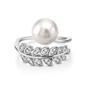 925 Sterling Silver Pearl And Cz Fern Leaf Rings For Women, Pearl Adjustable Rings, Pearl Rings, Pearl Cz Rings , Fern Design Pearl Rings, Leaf Ring, Cz Leaf Ring