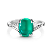 925 Sterling Silver Simulated Emerald And CZ Adjustable Ring, Simulated Emerald Ring, Emerald And Cz Ring , Adjustable Ring