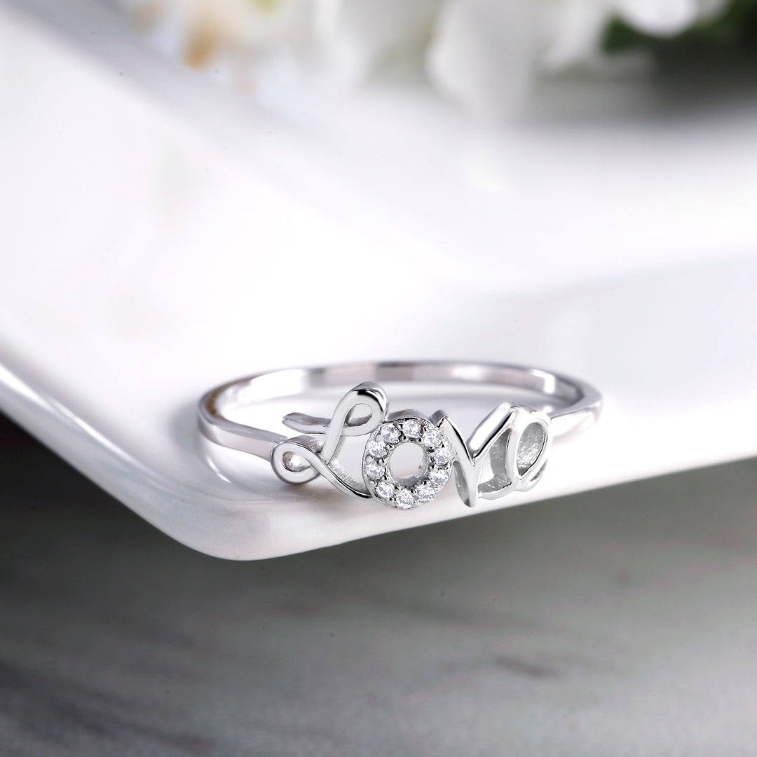 925 Sterling Silver love Ring, Silver Love CZ Ring, Word Ring, , Dainty Ring, Minimal Ring, Love Jewelry