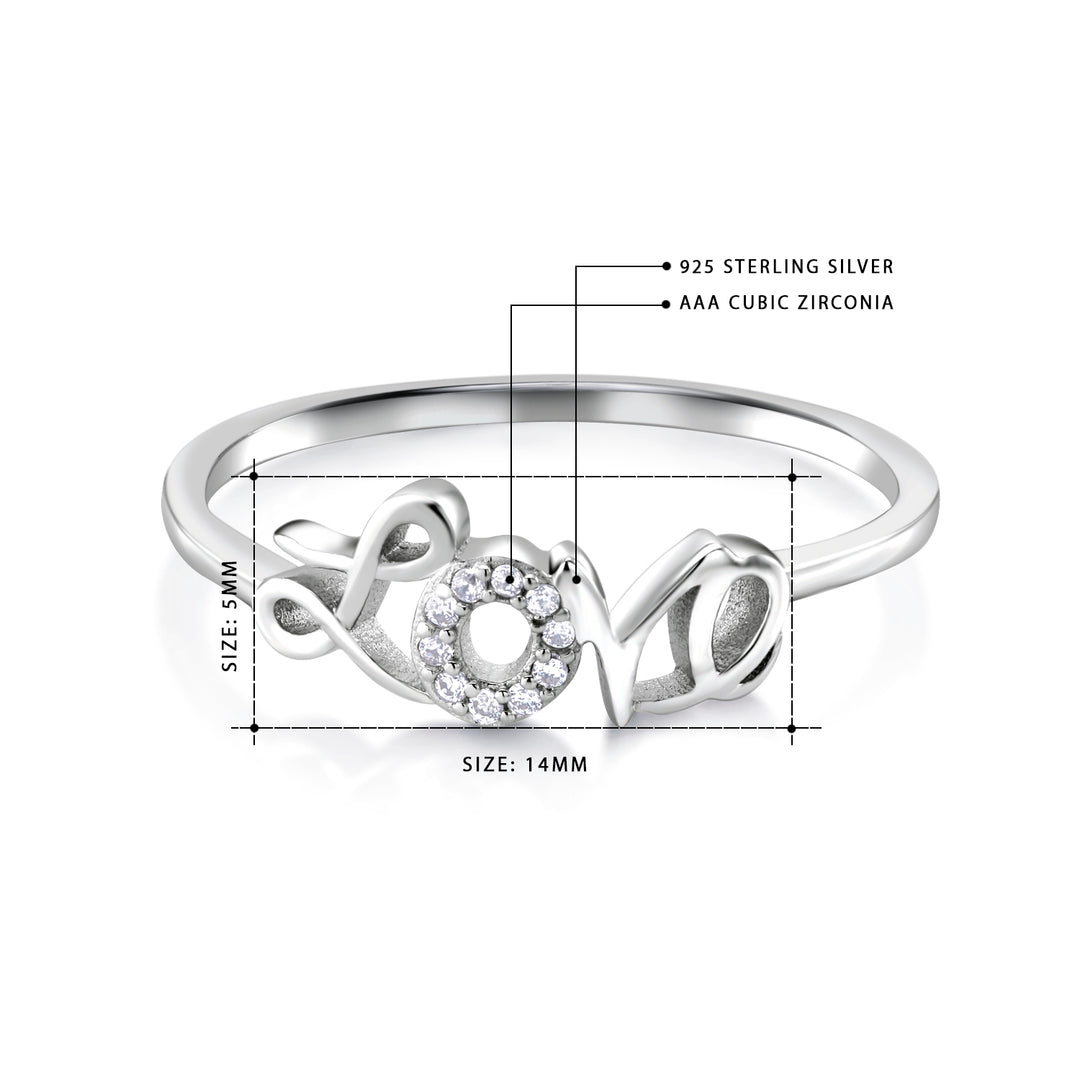 925 Sterling Silver love Ring, Silver Love CZ Ring, Word Ring, , Dainty Ring, Minimal Ring, Love Jewelry