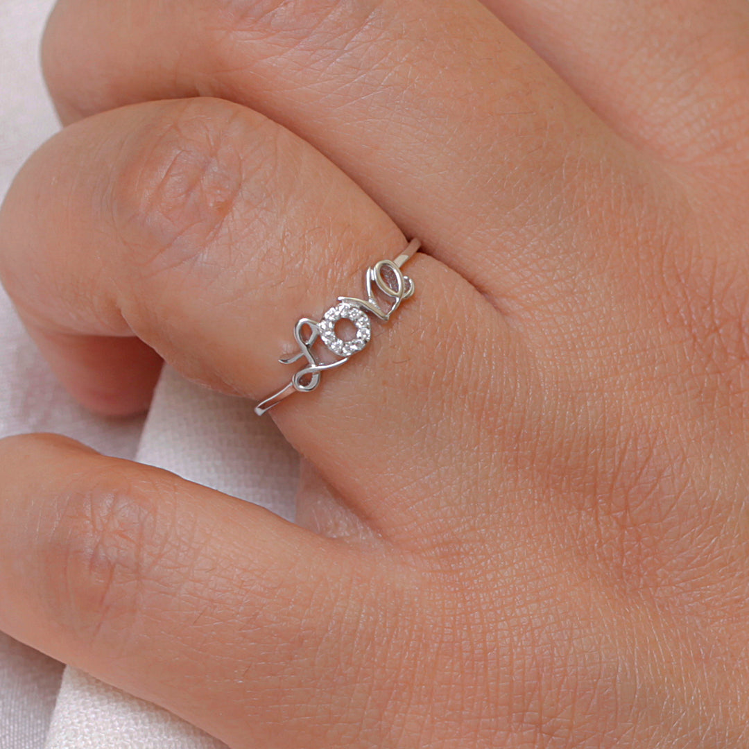 925 Sterling Silver love Ring, Silver Love CZ Ring, Word Ring, , Dainty Ring, Minimal Ring, Love Jewelry