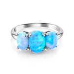 Load image into Gallery viewer, 925 Sterling Silver Oval Created Opal Ring, Opal Ring, Vintage Silver Opal Ring, Created Blue Opal Ring, Three Stone Created Opal Ring
