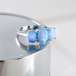 Load image into Gallery viewer, 925 Sterling Silver Oval Created Opal Ring, Opal Ring, Vintage Silver Opal Ring, Created Blue Opal Ring, Three Stone Created Opal Ring
