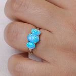 Load image into Gallery viewer, 925 Sterling Silver Oval Created Opal Ring, Opal Ring, Vintage Silver Opal Ring, Created Blue Opal Ring, Three Stone Created Opal Ring
