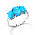Load image into Gallery viewer, 925 Sterling Silver Oval Created Opal Ring, Opal Ring, Vintage Silver Opal Ring, Created Blue Opal Ring, Three Stone Created Opal Ring
