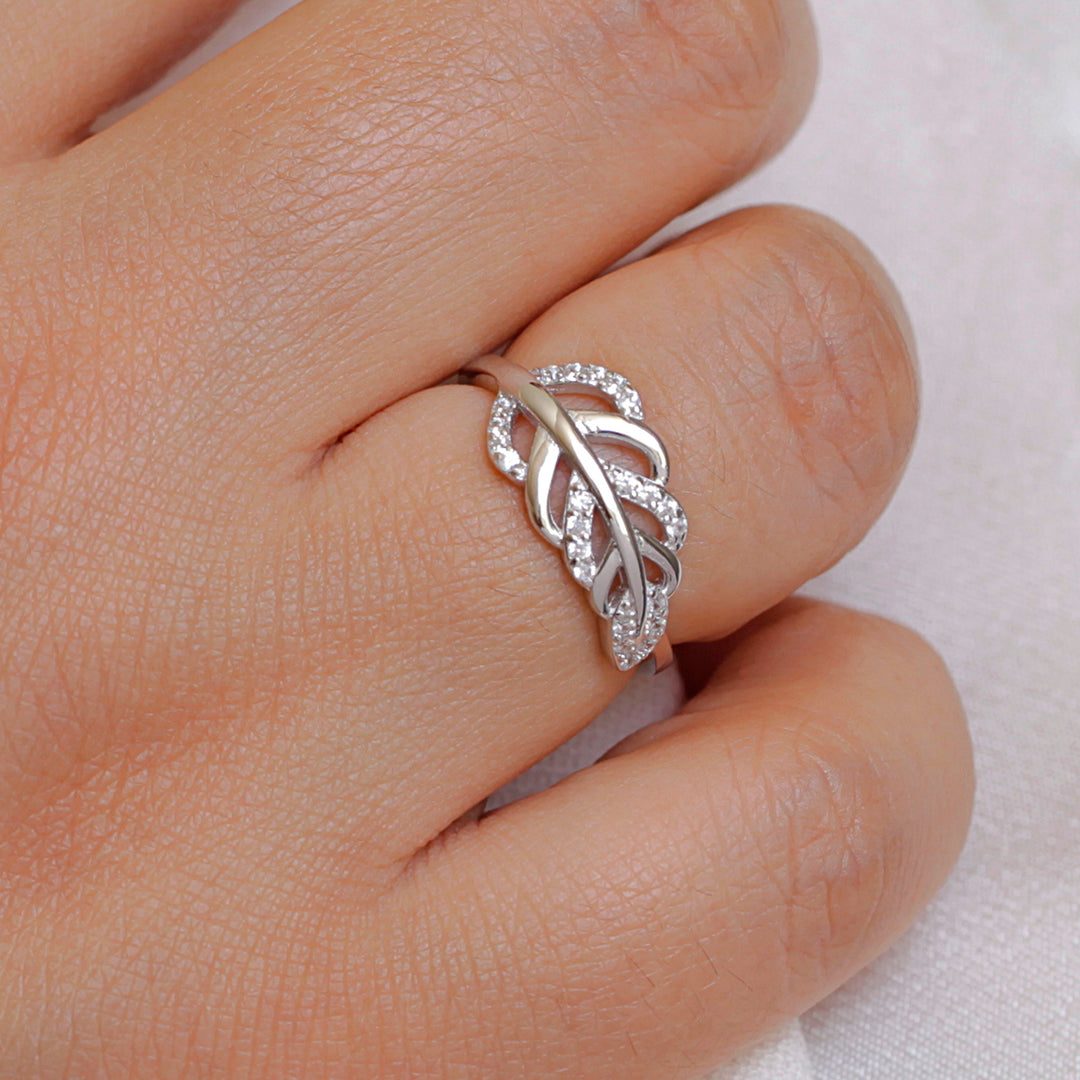 925 Sterling Silver Leaf Ring,  Leaf CZ Ring, Leaf Ring, Fern Leaf Ring, Fern Leaf CZ Ring, Fern Ring, Leaf Ring, Silver Fern Leaf Ring, Fern Ring Jewelry