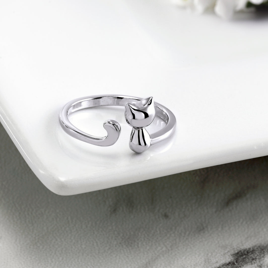 925 Silver Cat Ring, , Adjustable Cat Ring, Open Cat ring, Cat Lover Gift , Cat Jewelry, Kitty Jewelry, Dainty Ring, Stackable Rings, Cat Ring, Animal Ring