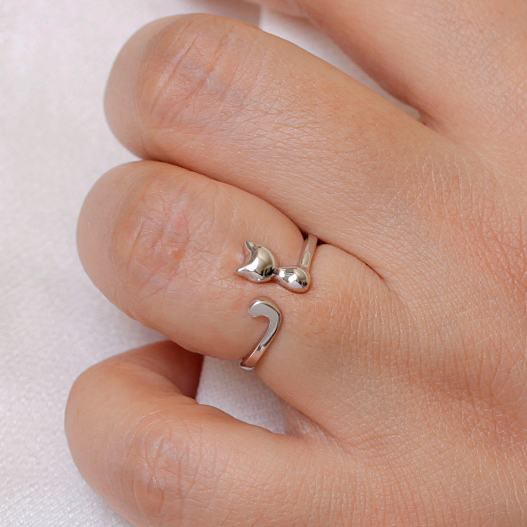 925 Silver Cat Ring, , Adjustable Cat Ring, Open Cat ring, Cat Lover Gift , Cat Jewelry, Kitty Jewelry, Dainty Ring, Stackable Rings, Cat Ring, Animal Ring