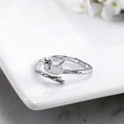 925 Sterling Silver Cat Cz Ring, Adjustable Cat Ring, Open Cat Ring, Cat Lover Gift , Cat Jewelry, Kitty Jewelry, Stackable Rings, Cat Ring