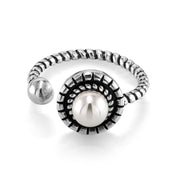 925 Sterling Silver Simulated Pearl Ring, Adjustable Pearl Ring, Bohemian Style Ring, Vintage Style Pearl Ring , Vintage Ring, Dainty Ring, Oxidize Ring
