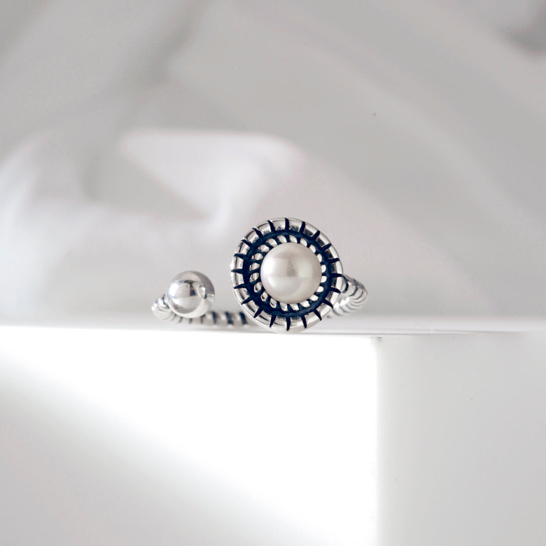 925 Sterling Silver Simulated Pearl Ring, Adjustable Pearl Ring, Bohemian Style Ring, Vintage Style Pearl Ring , Vintage Ring, Dainty Ring, Oxidize Ring