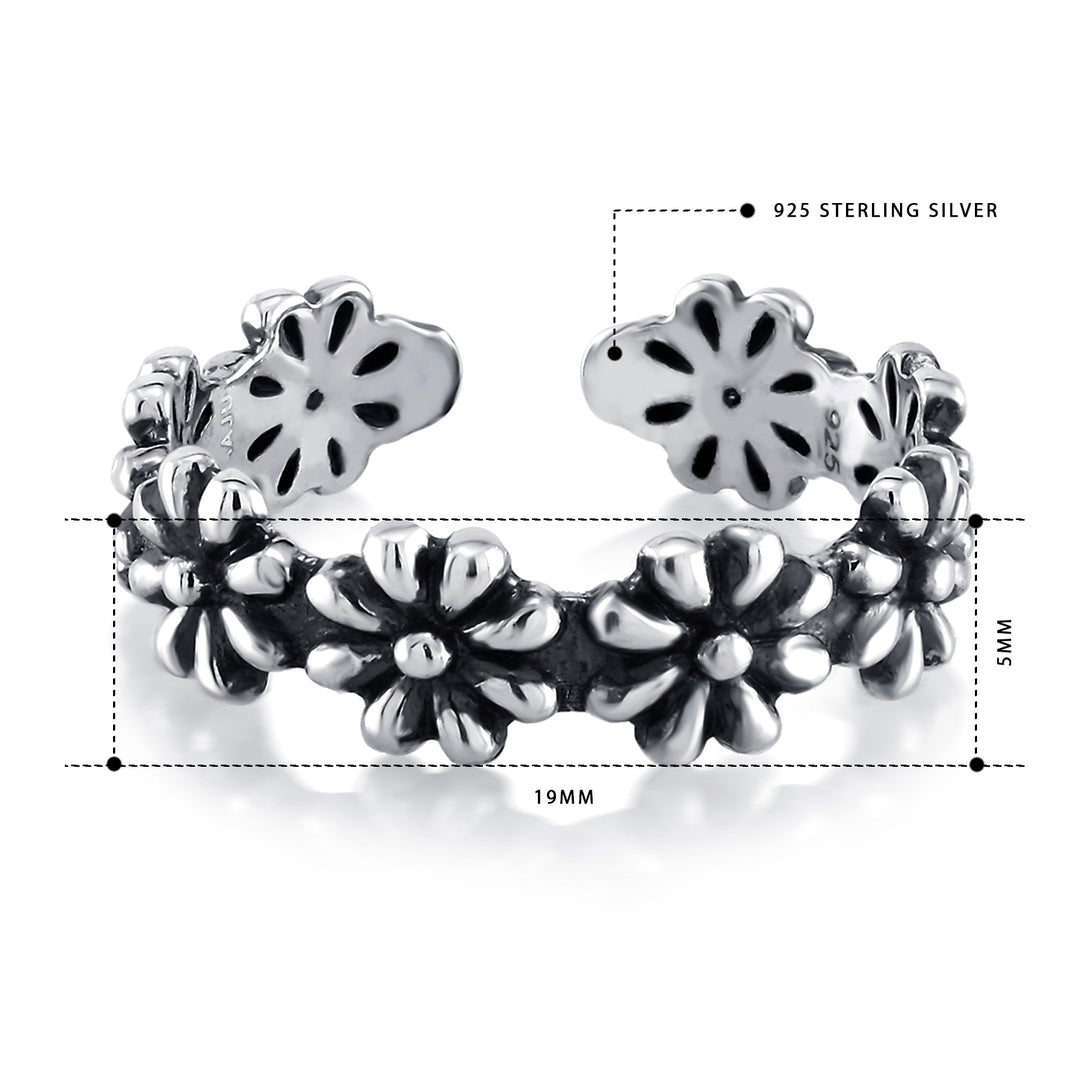 925 Sterling Silver oxidize Flower Ring, Flower Ring, Adjustable Flower Ring, Boho Flower Ring, Unique Flower Ring, Oxidize Jewelry, Gift for Her