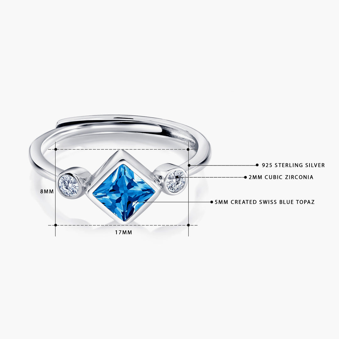 925 Sterling Silver Lab Created Blue Topaz And Cz  Ring
