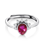 925 Sterling Silver Created Ruby Adjustable Ring, Half Halo CZ Ring, Ruby CZ Ring, Everyday Ring, Birthstone Jewelry, Adjustable Ring