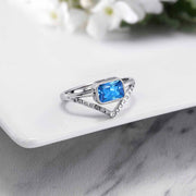 925 Sterling Silver Created Blue Topaz Adjustable Ring, Blue Topaz Ring, CZ Rings, Birthstone Jewelry, Color Stone CZ Ring