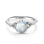 Load image into Gallery viewer, 925 Sterling Silver Created Opal Ring, Simulated Opal Ring, Opal CZ Rings, Opal Ring Jewelry,  Opal Engagement Ring

