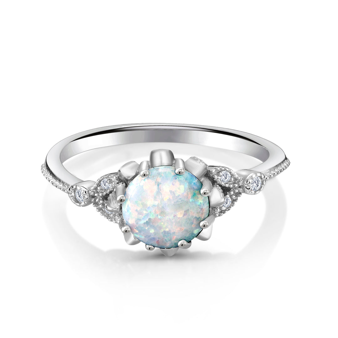 925 Sterling Silver Created Opal Ring, Simulated Opal Ring, Opal CZ Rings, Opal Ring Jewelry,  Opal Engagement Ring