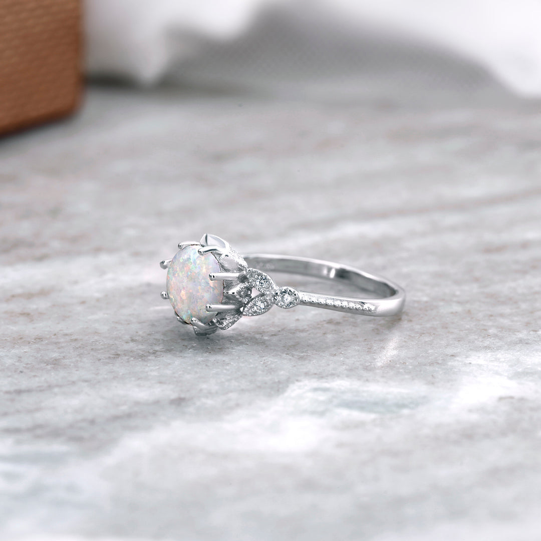 925 Sterling Silver Created Opal Ring, Simulated Opal Ring, Opal CZ Rings, Opal Ring Jewelry,  Opal Engagement Ring