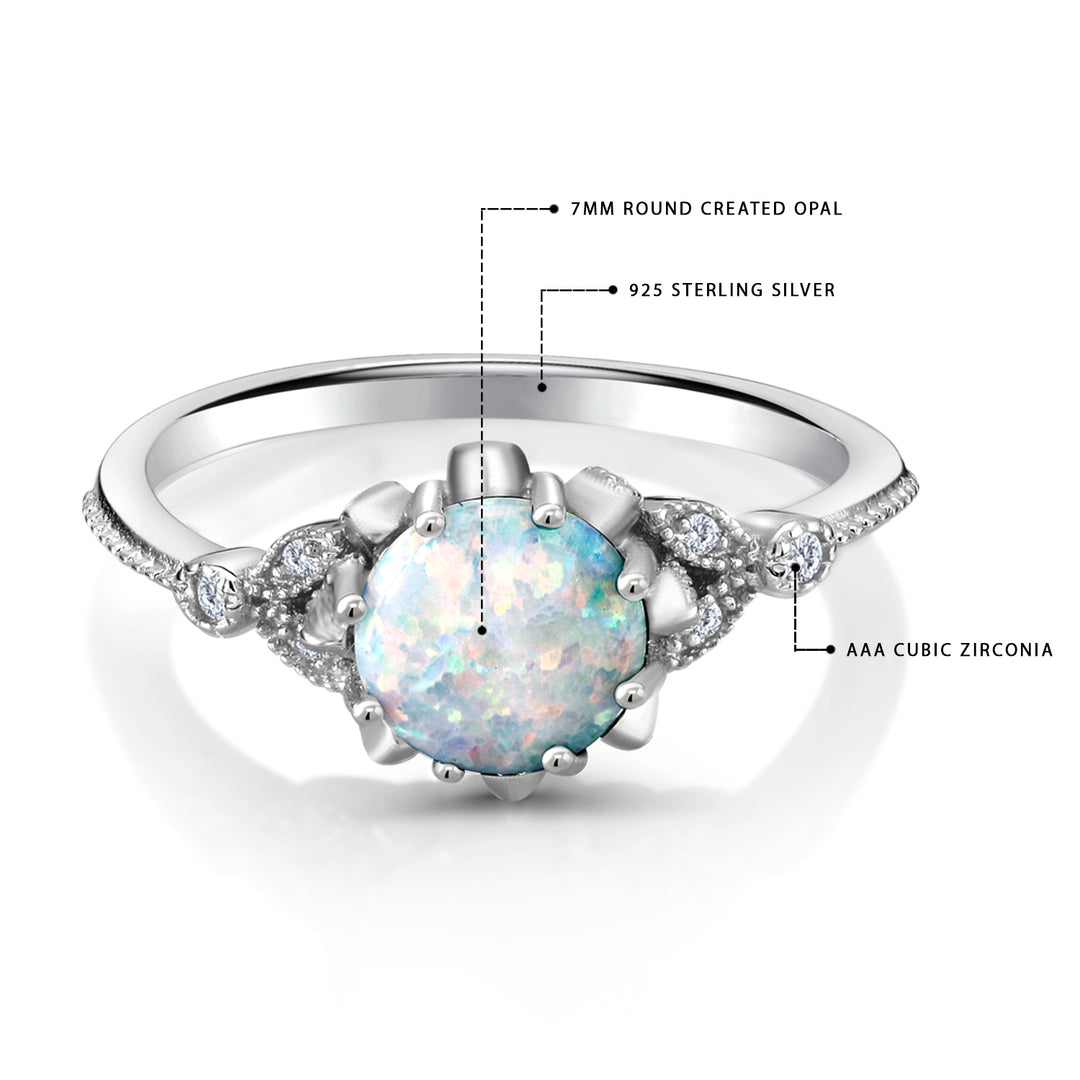925 Sterling Silver Created Opal Ring, Simulated Opal Ring, Opal CZ Rings, Opal Ring Jewelry,  Opal Engagement Ring