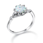 Load image into Gallery viewer, 925 Sterling Silver Created Opal Ring, Simulated Opal Ring, Opal CZ Rings, Opal Ring Jewelry,  Opal Engagement Ring
