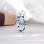925 Sterling Silver White And Blue Simulated Sapphire Eternity Ring, Eternity Ring, Simulated Sapphire Eternity Ring, Silver Ring