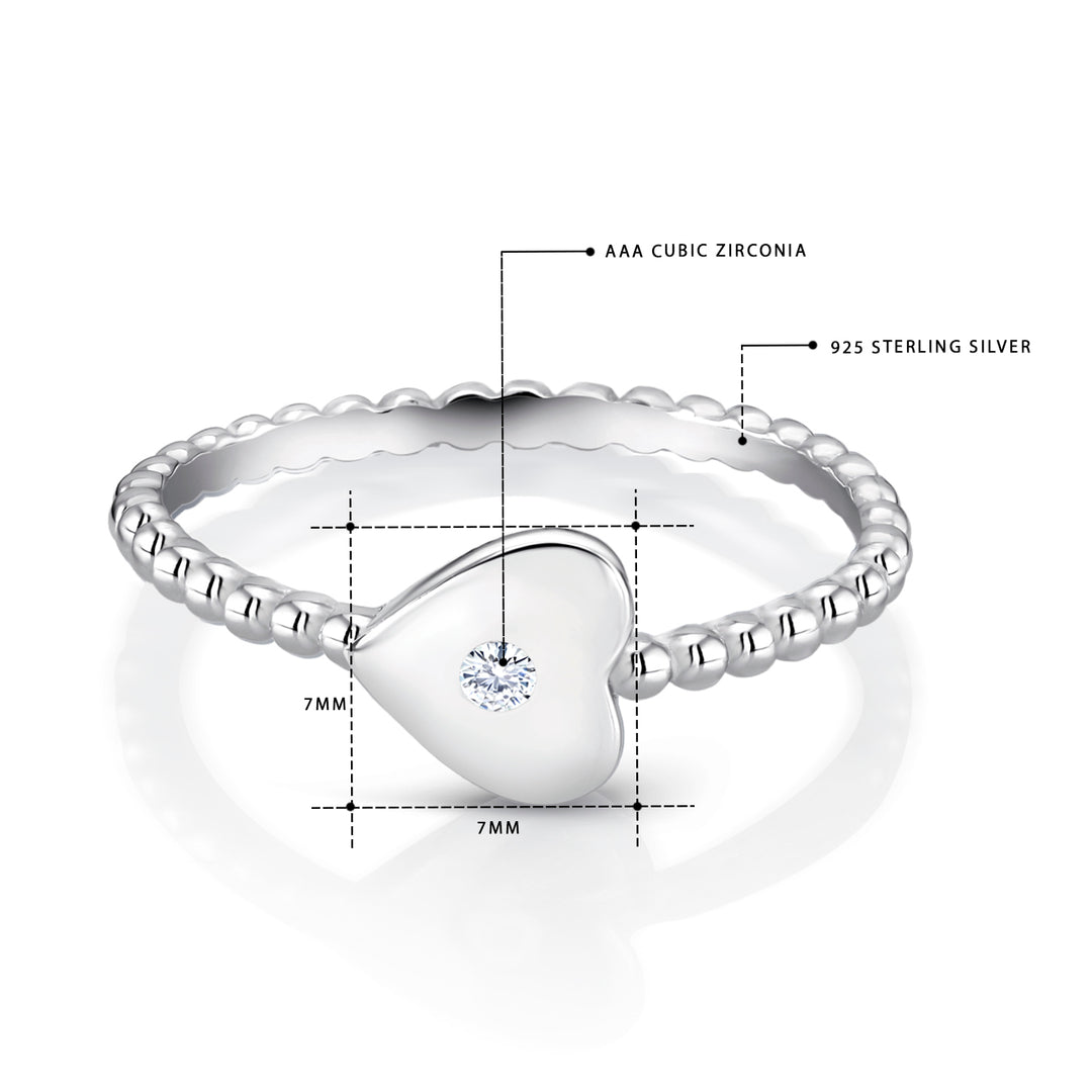 925 Sterling Silver Heart CZ Stacking Ring, Heart CZ Stacking Ring, Small Heart Stacking Rings, Heart CZ Ring, Tiny Heart Ring For Gift