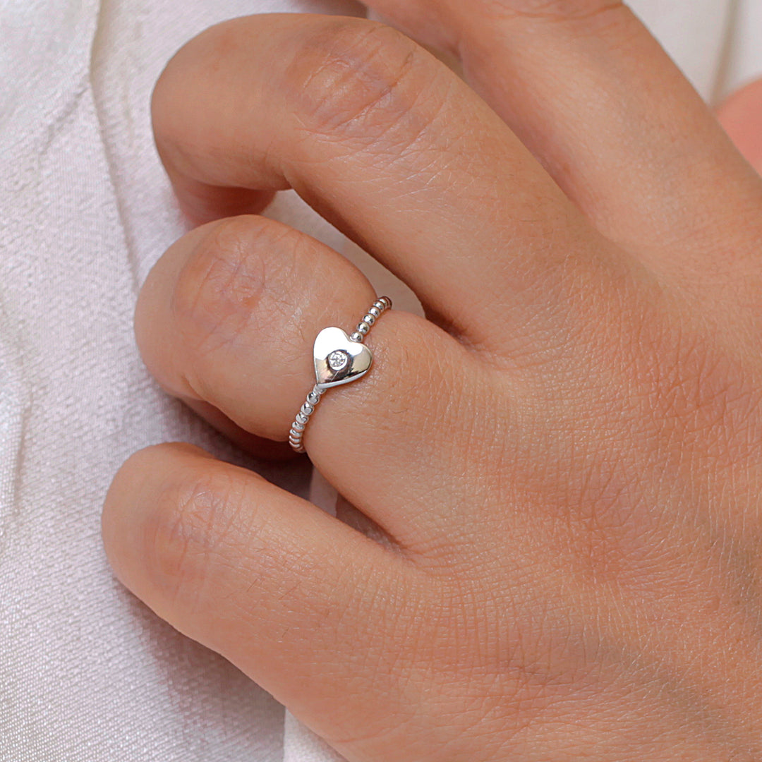 925 Sterling Silver Heart CZ Stacking Ring, Heart CZ Stacking Ring, Small Heart Stacking Rings, Heart CZ Ring, Tiny Heart Ring For Gift