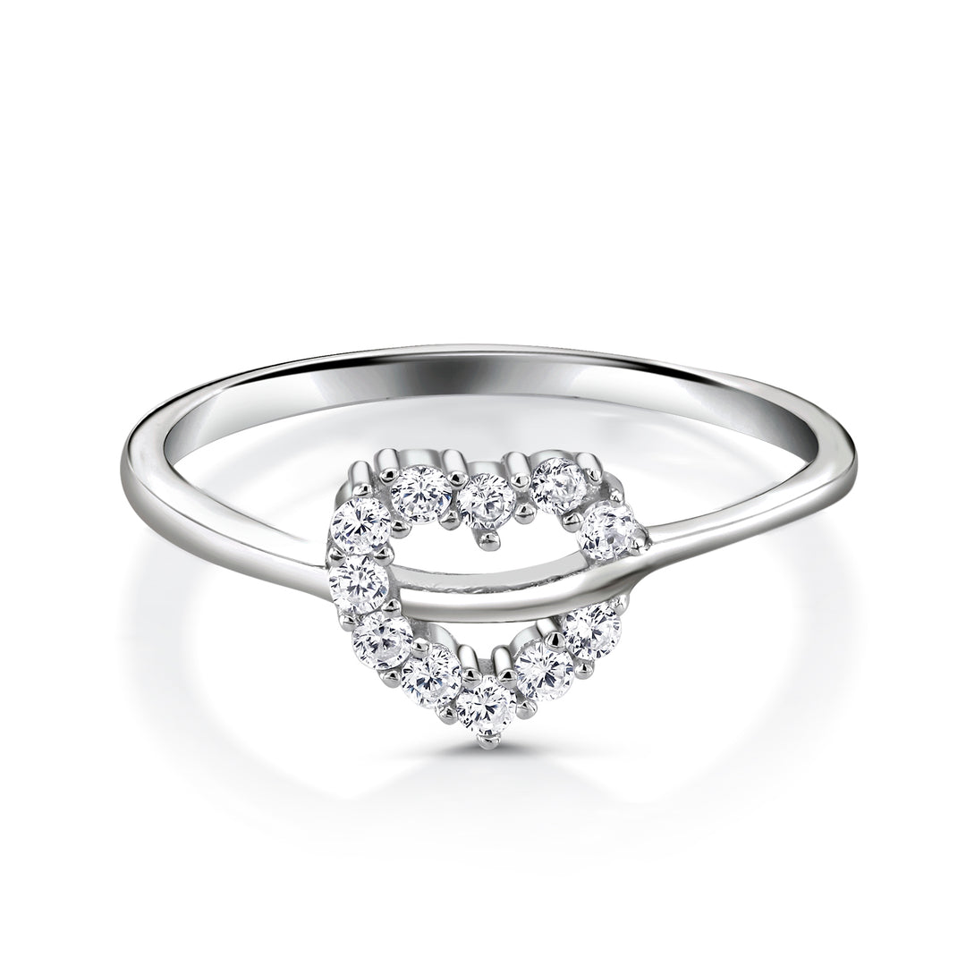 925 Sterling Silver Cz Heart Ring, Heart Ring, CZ Ring, Open Heart Ring, CZ Open Heart Ring, Silver Ring