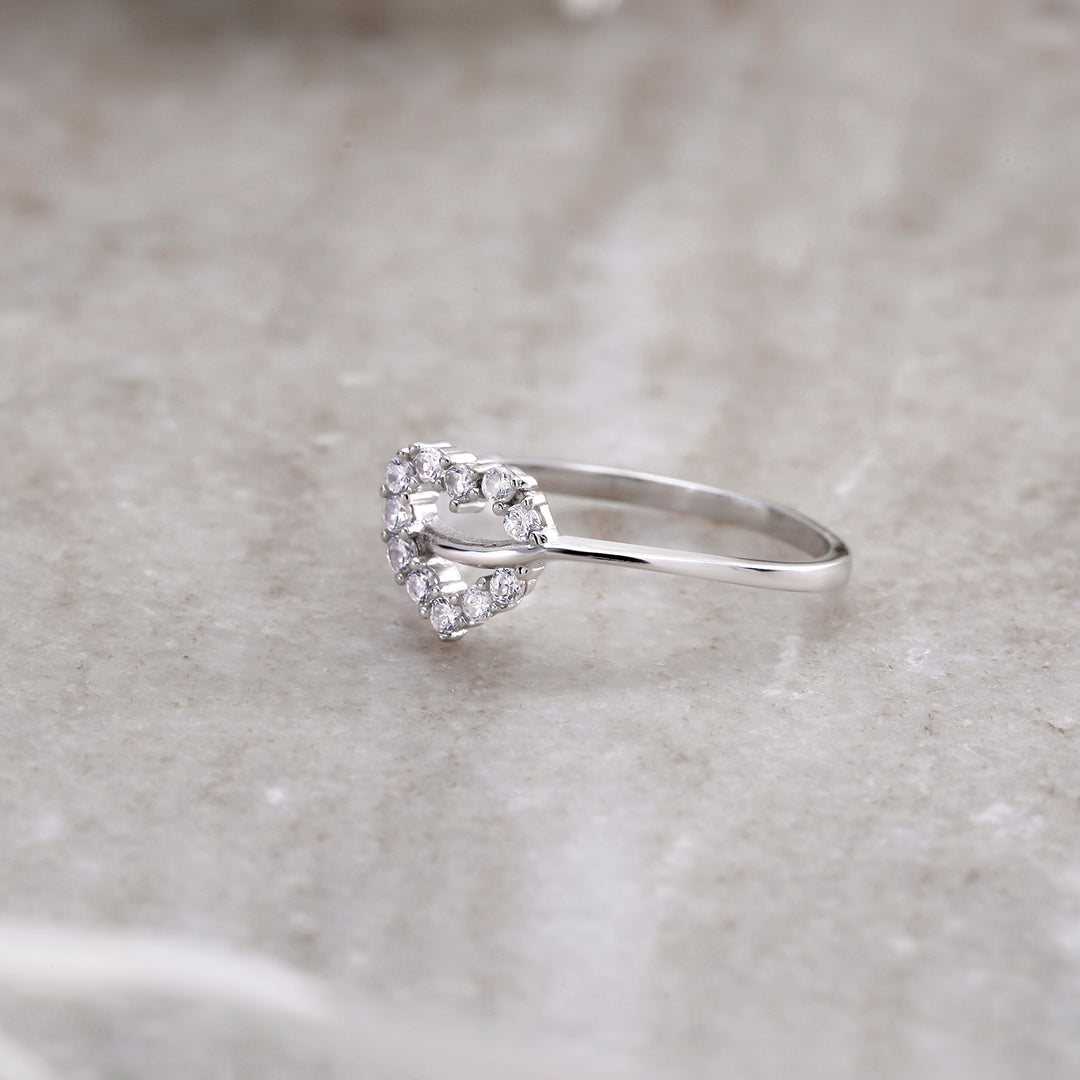 925 Sterling Silver Cz Heart Ring, Heart Ring, CZ Ring, Open Heart Ring, CZ Open Heart Ring, Silver Ring