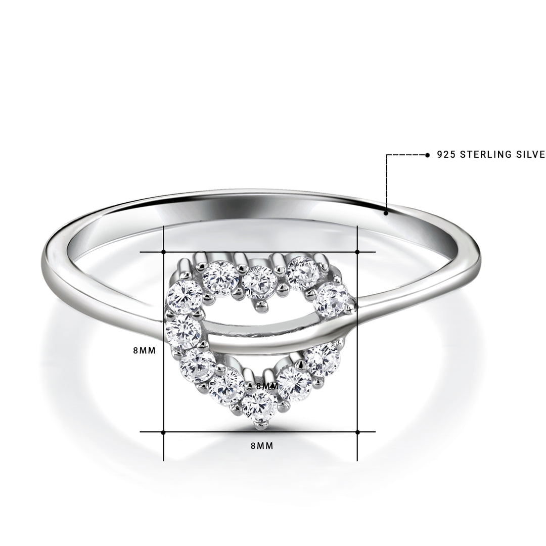 925 Sterling Silver Cz Heart Ring, Heart Ring, CZ Ring, Open Heart Ring, CZ Open Heart Ring, Silver Ring