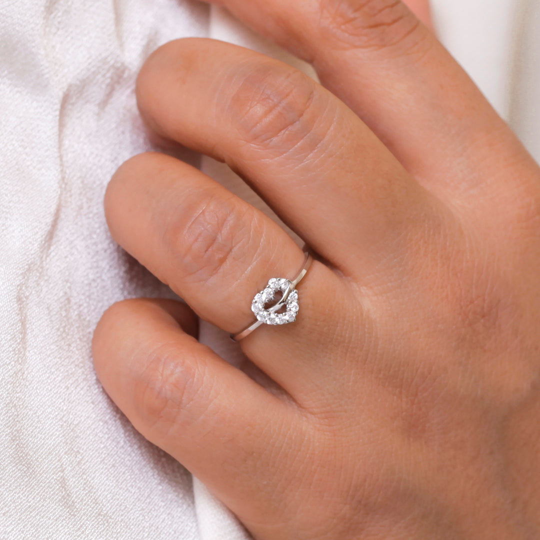 925 Sterling Silver Cz Heart Ring, Heart Ring, CZ Ring, Open Heart Ring, CZ Open Heart Ring, Silver Ring