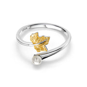 925 Sterling Silver Maple Leaf Pearl Ring, Pearl And Maple Leaf Ring, Leaf Ring, Maple Leaf Ring, Silver Leaf Ring, Pearl Ring, Adjustable Ring