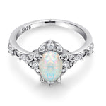 Load image into Gallery viewer, 925 Sterling Silver Oval Created Opal And Cz Ring, Created Opal Ring, Opal Engagement Ring, Halo Opal Ring, Opal CZ Rings, Silver Jewelry