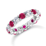 Load image into Gallery viewer, 925 Sterling Sliver Eternity Band Ring, Simulated Ruby And Cz Eternity Ring, Round Cz And Simulated Ruby Ring, Wedding Band Ring, Silver Ring
