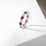 Load image into Gallery viewer, 925 Sterling Sliver Eternity Band Ring, Simulated Ruby And Cz Eternity Ring, Round Cz And Simulated Ruby Ring, Wedding Band Ring, Silver Ring
