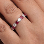 Load image into Gallery viewer, 925 Sterling Sliver Eternity Band Ring, Simulated Ruby And Cz Eternity Ring, Round Cz And Simulated Ruby Ring, Wedding Band Ring, Silver Ring
