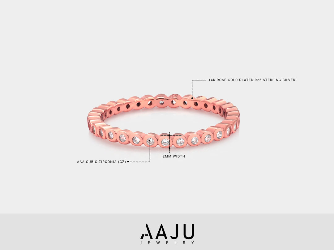 925 Sterling Silver Round CZ  Stackable Rings, CZ Eternity Ring, Rose Gold, Gold Plated Silver Eternity Ring, Band Ring, Silver Stackable Ring, CZ Eternity Band Ring