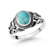925 Sterling Silver Vintage Oval Simulated Turquoise Ring, Antique Style Turquoise Ring, Oval Turquoise Ring, Oxidize Turquoise Ring, Lab Created Turquoise Ring