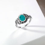 Load image into Gallery viewer, 925 Sterling Silver Vintage Simulated Oval Turquoise Ring, Oxidized Flower Ring, Simulated Oval Turquoise Ring, Oxidized Silver Ring,&nbsp; Antique Ring, Lab Created Turquoise Ring
