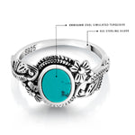 Load image into Gallery viewer, 925 Sterling Silver Vintage Simulated Oval Turquoise Ring, Oxidized Flower Ring, Simulated Oval Turquoise Ring, Oxidized Silver Ring,&nbsp; Antique Ring, Lab Created Turquoise Ring
