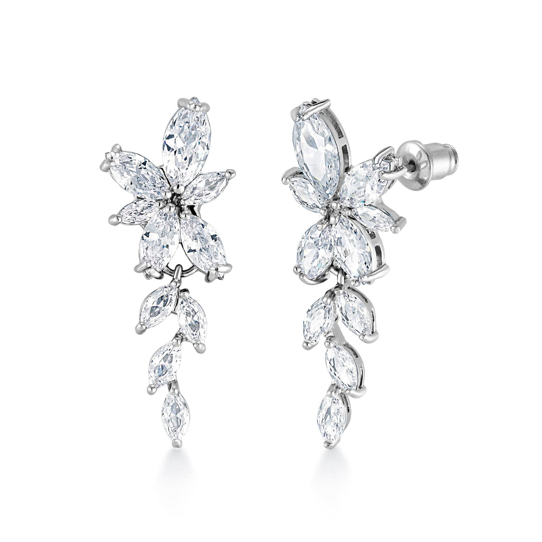 Marquise-Cut Cubic Zirconia  Flower Dangle Earrings, Flower Dangle Earrings, Marquise Dangle Earrings, Cz Dangle Earrings