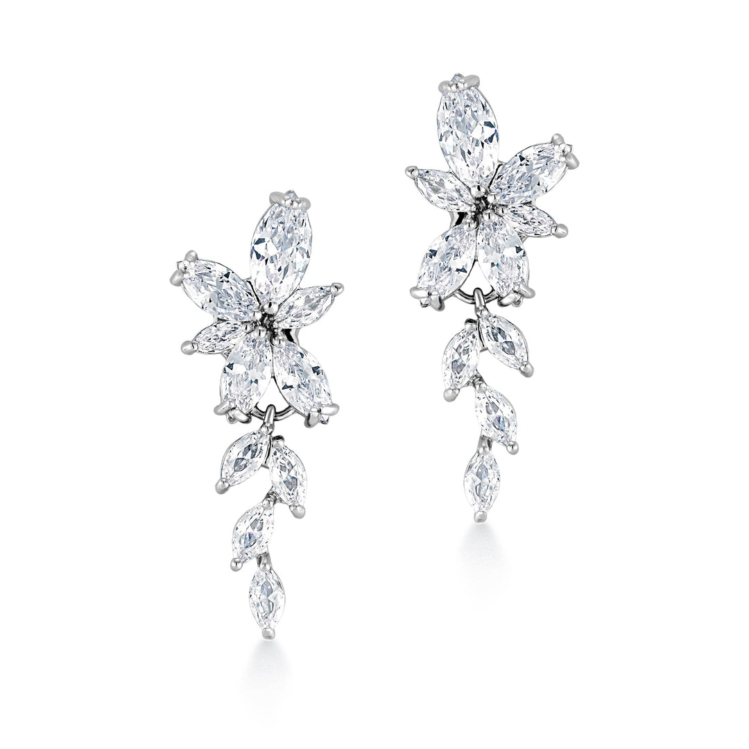 Marquise-Cut Cubic Zirconia  Flower Dangle Earrings, Flower Dangle Earrings, Marquise Dangle Earrings, Cz Dangle Earrings