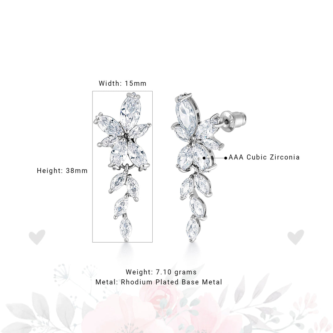Marquise-Cut Cubic Zirconia  Flower Dangle Earrings, Flower Dangle Earrings, Marquise Dangle Earrings, Cz Dangle Earrings