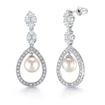 Load image into Gallery viewer, Pearl Dangle Earrings, Cz Dangle Earrings, Dangle Earrings, Pearl And Cz Earrings, Brass Dangle Earrings
