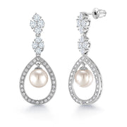 Pearl Dangle Earrings, Cz Dangle Earrings, Dangle Earrings, Pearl And Cz Earrings, Brass Dangle Earrings