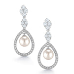 Load image into Gallery viewer, Pearl Dangle Earrings, Cz Dangle Earrings, Dangle Earrings, Pearl And Cz Earrings, Brass Dangle Earrings
