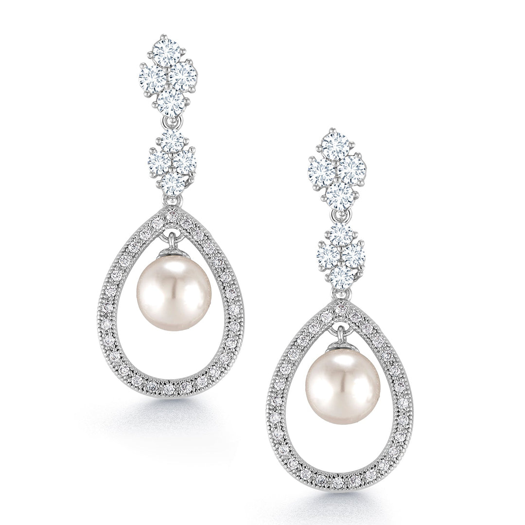 Pearl Dangle Earrings, Cz Dangle Earrings, Dangle Earrings, Pearl And Cz Earrings, Brass Dangle Earrings
