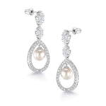 Load image into Gallery viewer, Pearl Dangle Earrings, Cz Dangle Earrings, Dangle Earrings, Pearl And Cz Earrings, Brass Dangle Earrings
