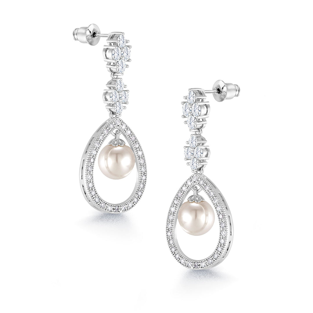 Pearl Dangle Earrings, Cz Dangle Earrings, Dangle Earrings, Pearl And Cz Earrings, Brass Dangle Earrings
